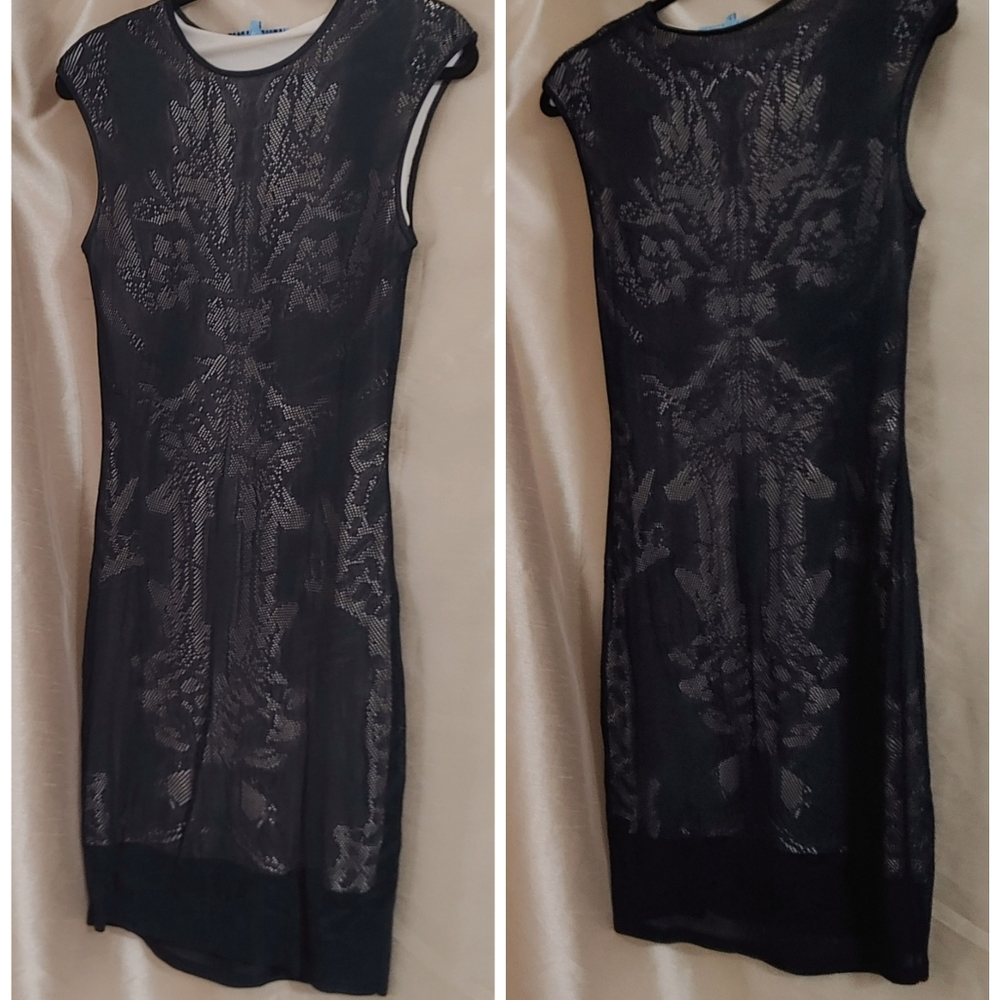 Antonio Melani Sheath Dress Navy Mesh Ivory S